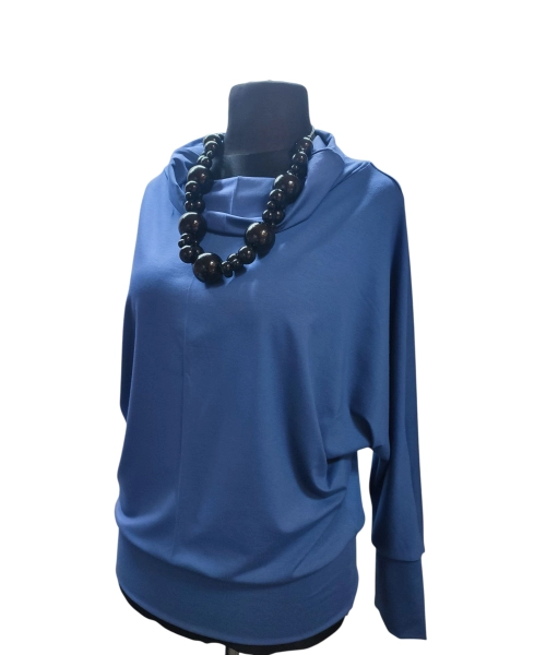 Jesienna bluzka KIMONO ze ściągaczami i z golfem - niebieska